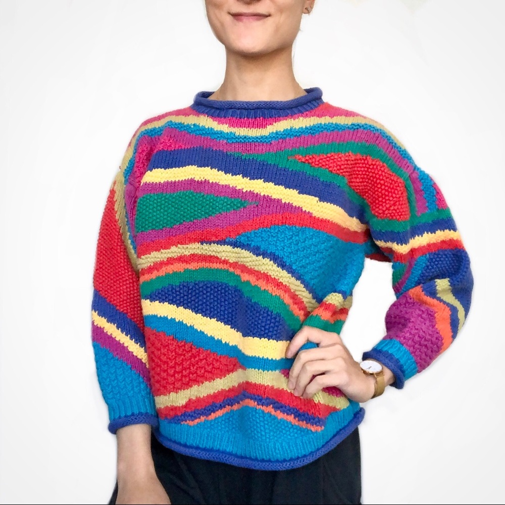 Vintage Lisa Nichols thick chunky rainbow sweater